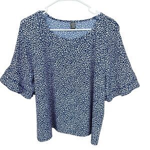 Shein Blouse Womens Extra Large XL Animal Print Ruffle Tiered Sleeve Half Sleeve